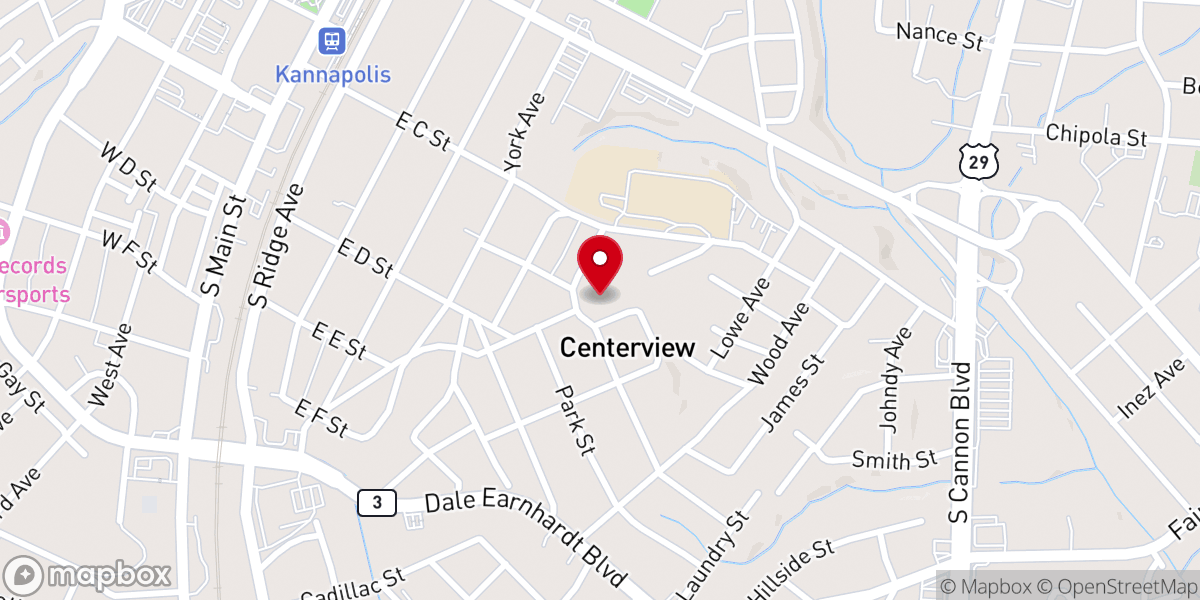 Map showing location of Centerview Baptist Church