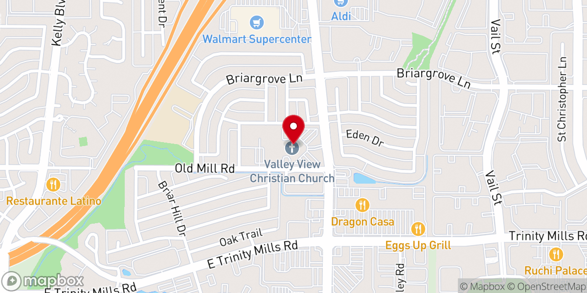 Map showing location of Valley View Christian Church