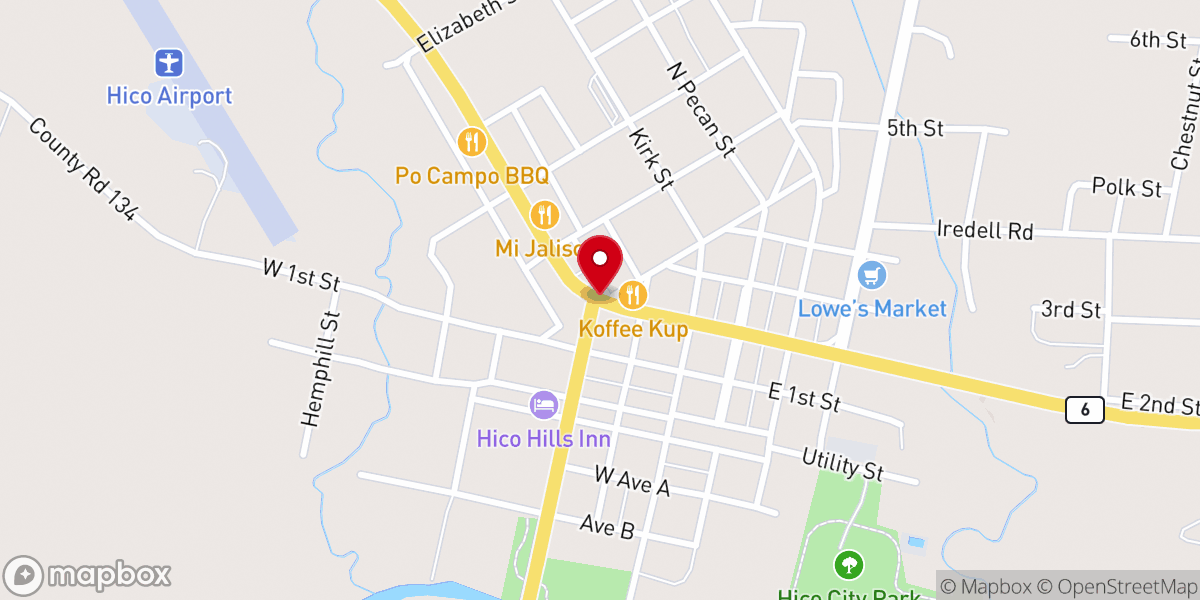 Map showing location of Historic Hico Texas