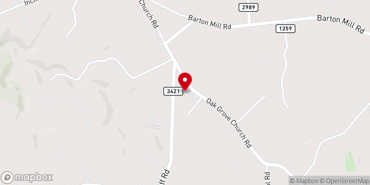 Map showing location of Oak Grove Baptist Church