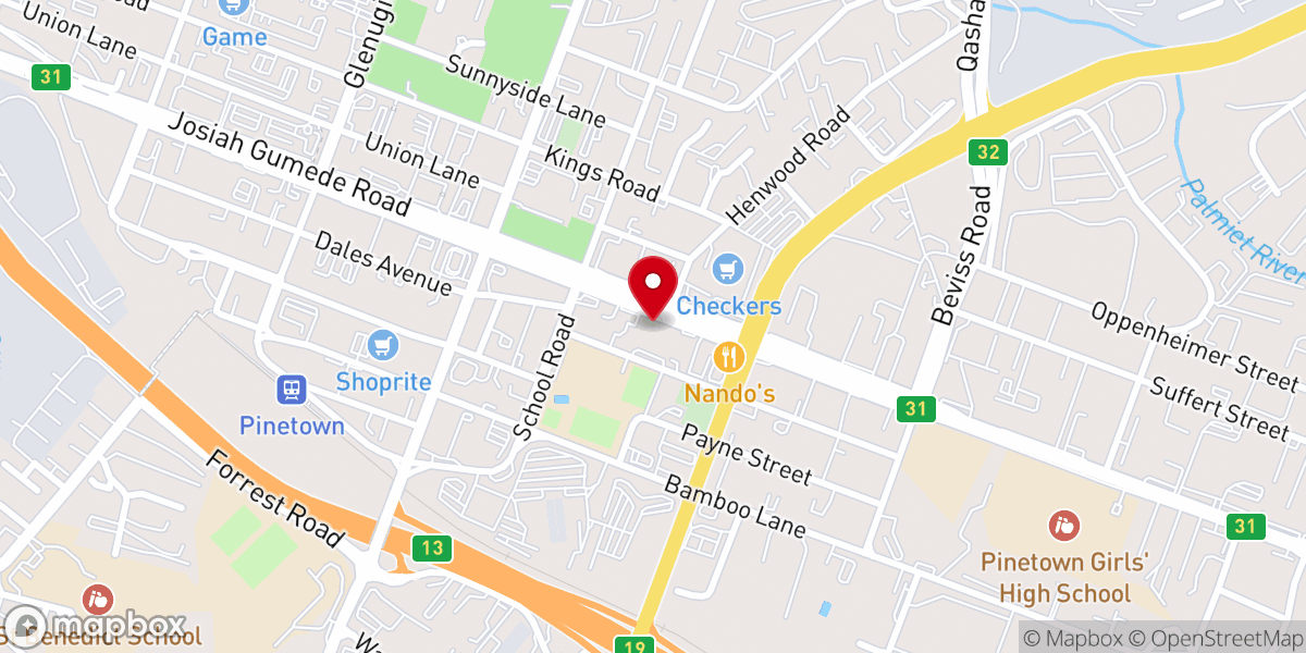 Map showing location of Pinetown Methodist Church