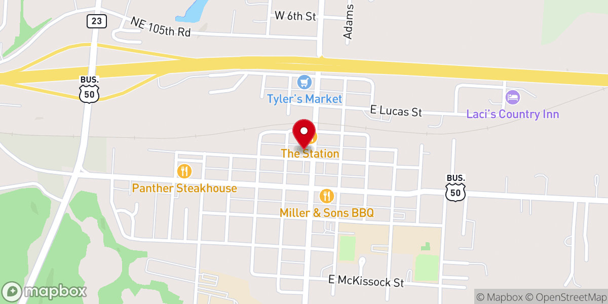 Map showing location of Knob Noster City Hall