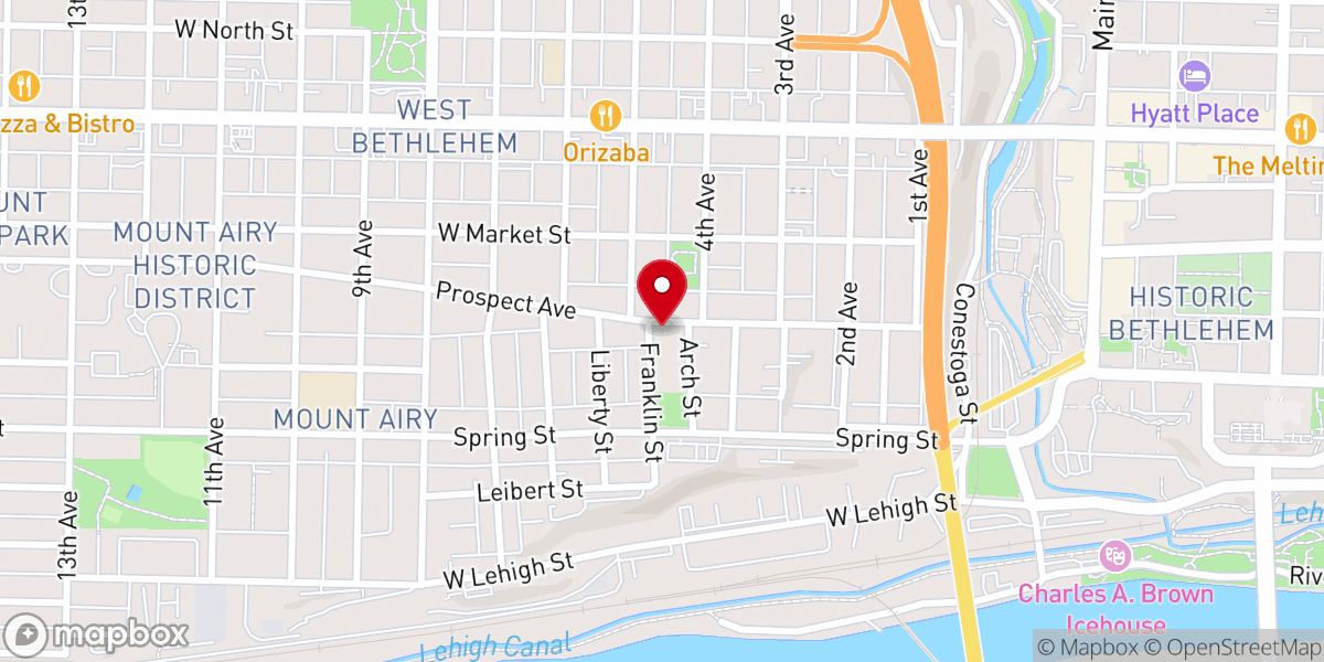 Map showing location of Lehigh Valley Celebrants