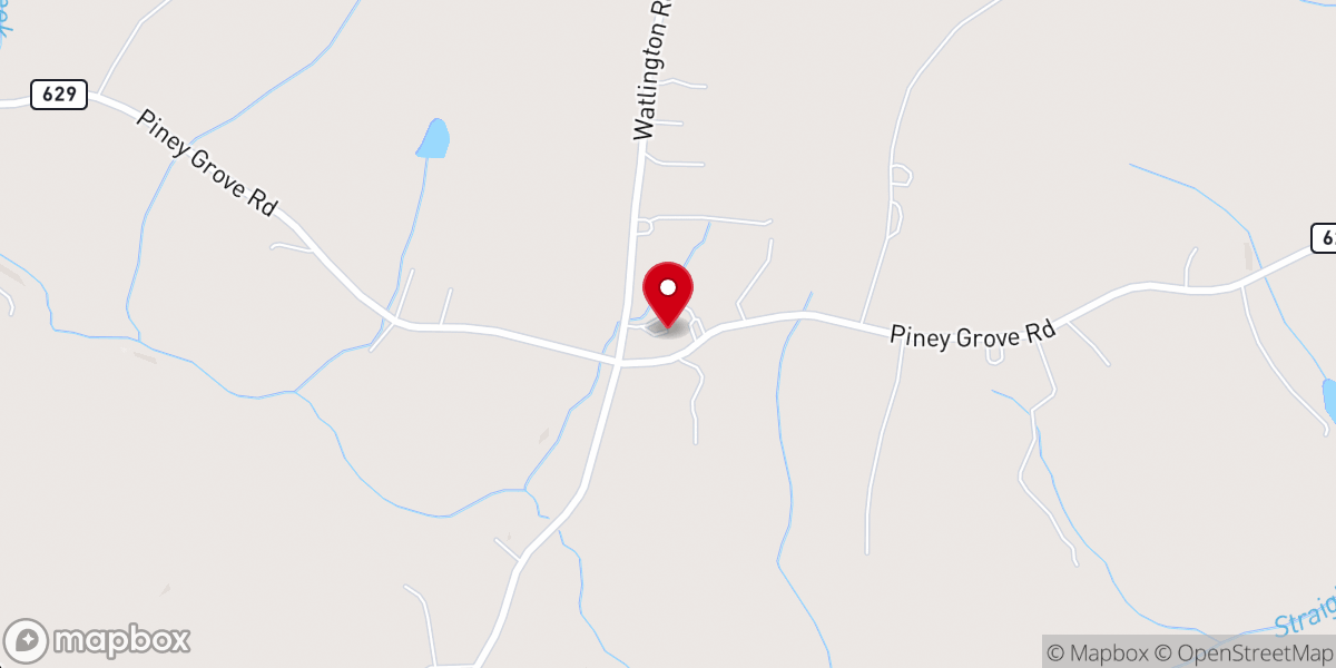 Map showing location of Piney Grove Baptist Church