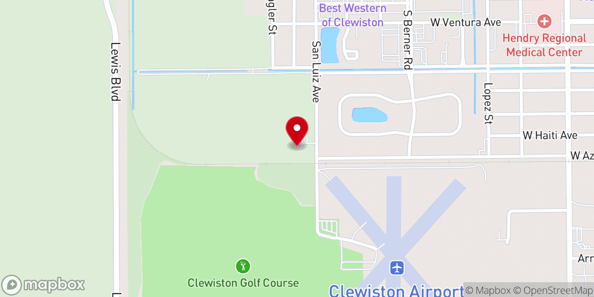 Map showing location of Clewiston Church of God