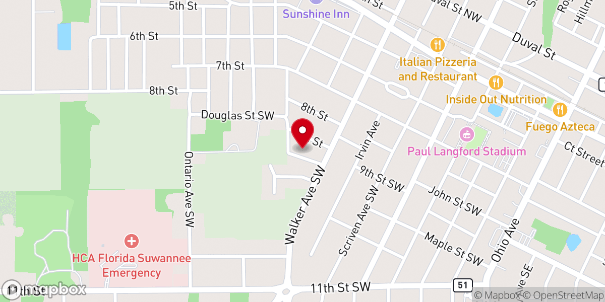 Map showing location of The Rock Church of Live Oak Florida