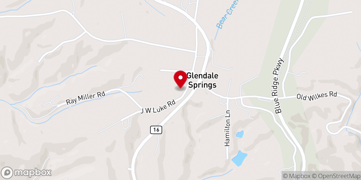 Map showing location of Glendale Springs Presbyterian