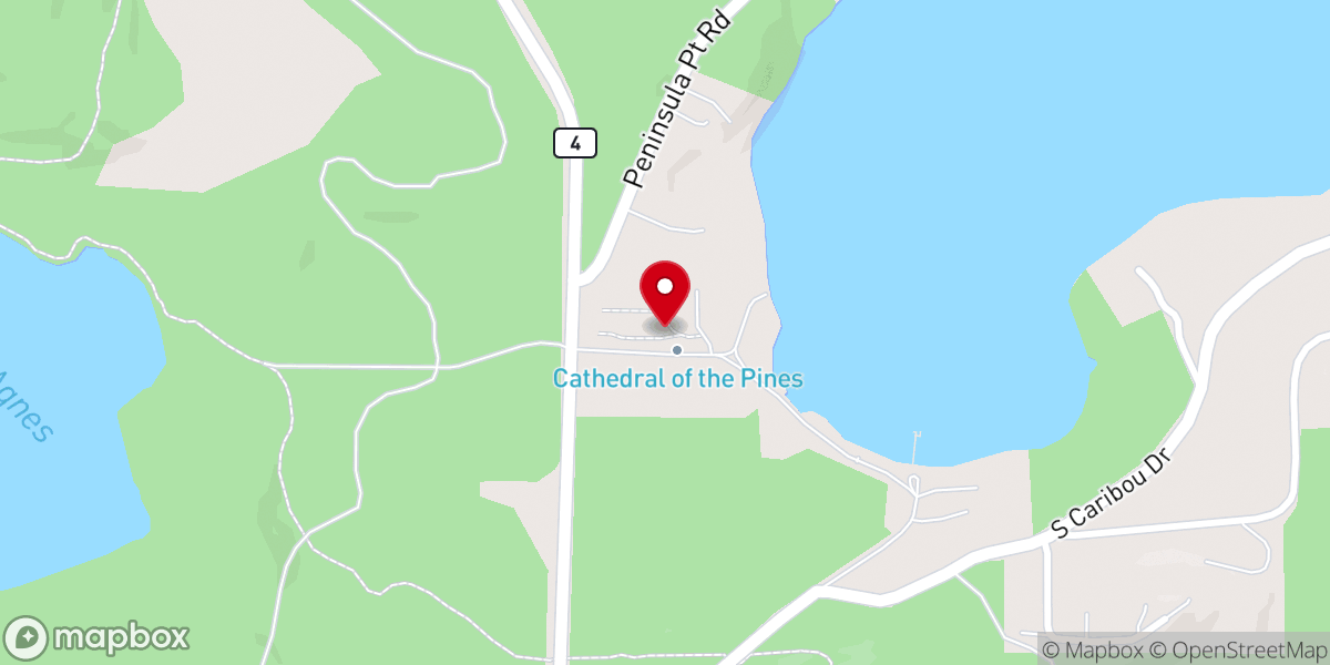 Map showing location of Cathedral of the Pines