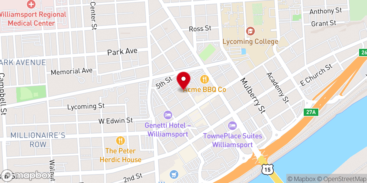Map showing location of Pine Street United Methodist Church
