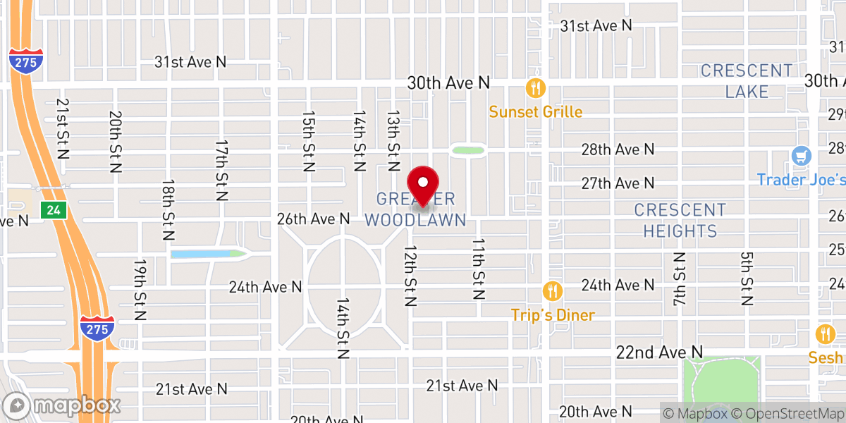 Map showing location of Woodlawn Presbyterian Church