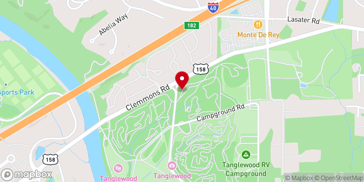 Map showing location of Tanglewood Park