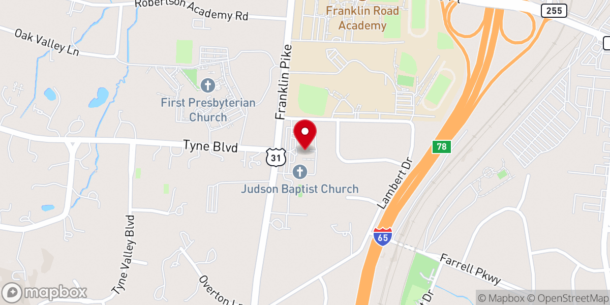 Map showing location of Judson Baptist Church