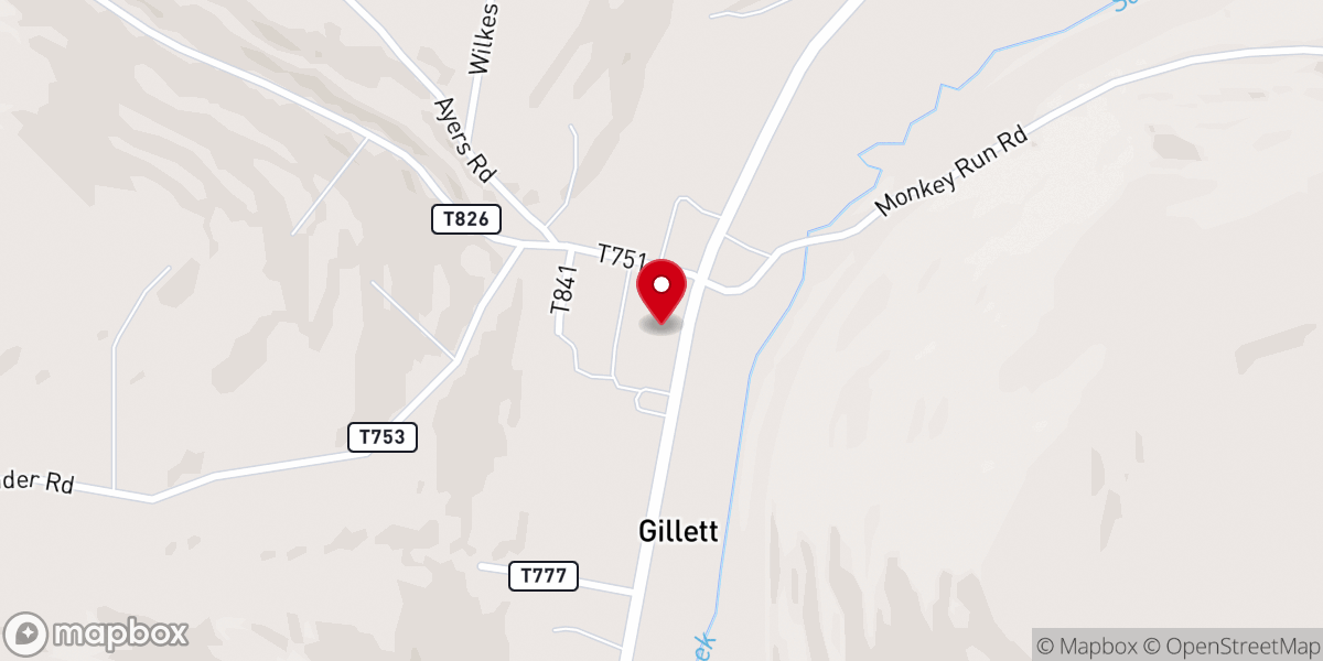 Map showing location of Gillett Baptist Church