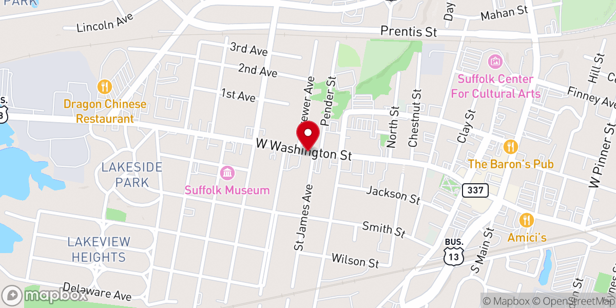 Map showing location of Suffolk Presbyterian Church