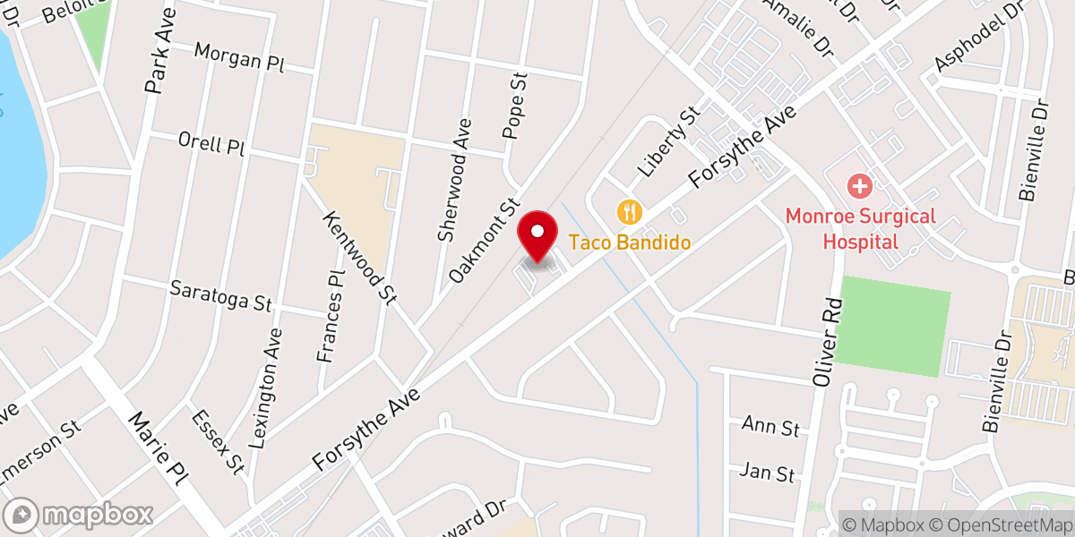 Map showing location of Forsythe Avenue Church of Christ