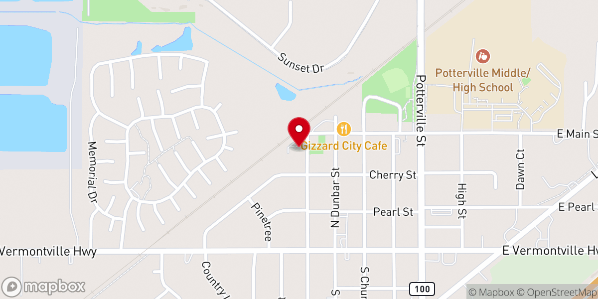 Map showing location of Potterville City Hall