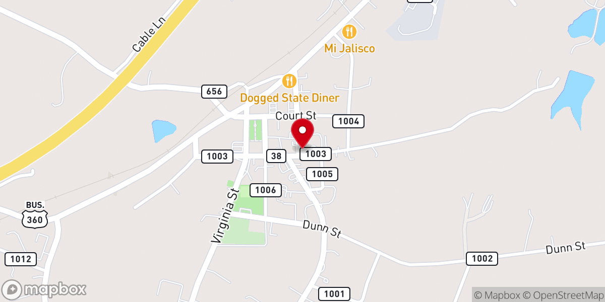 Map showing location of Amelia Baptist Church
