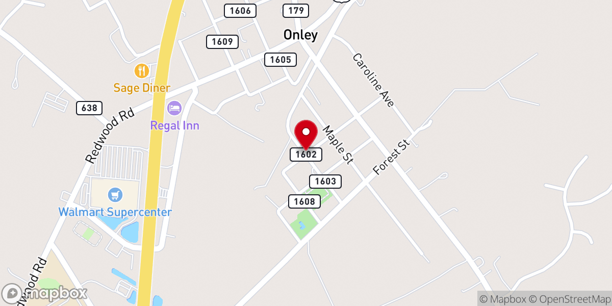 Map showing location of Onley, Penn. Ave/Church Rd.