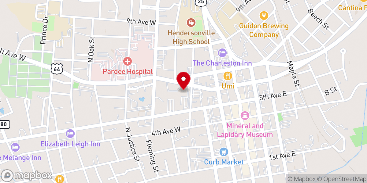Map showing location of Church Hendersonville First
