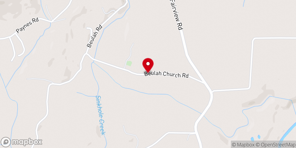 Map showing location of Beulah Church