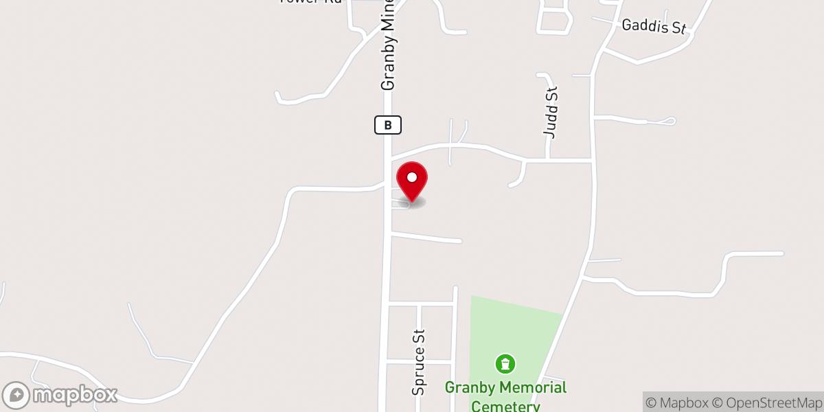 Map showing location of Granby Christian Church