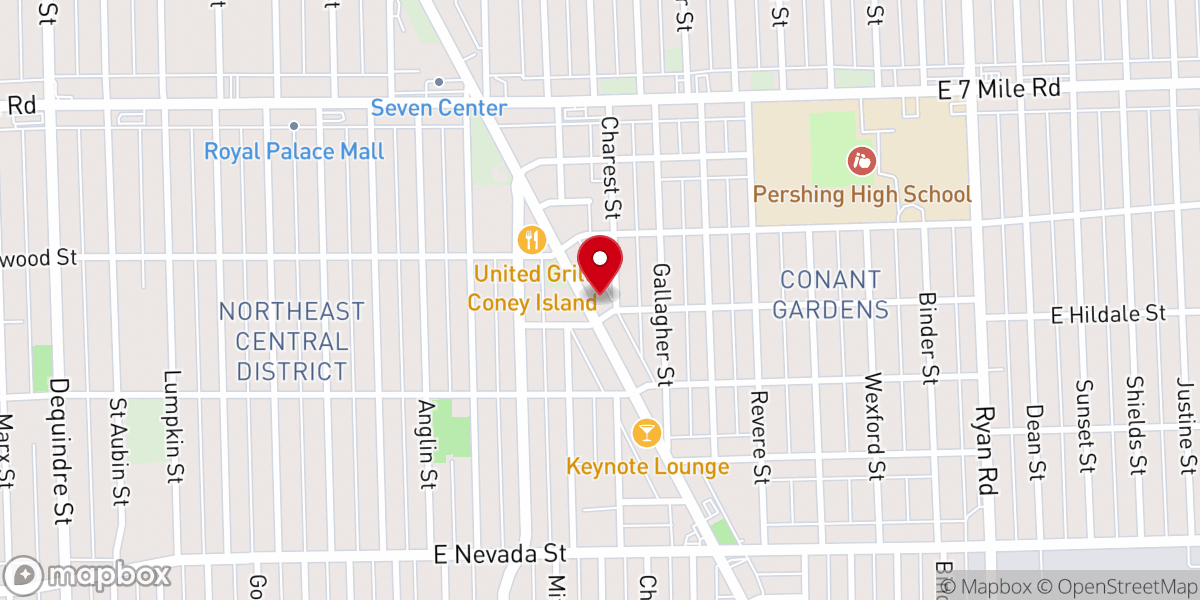 Map showing location of Conant Avenue United Methodist Church