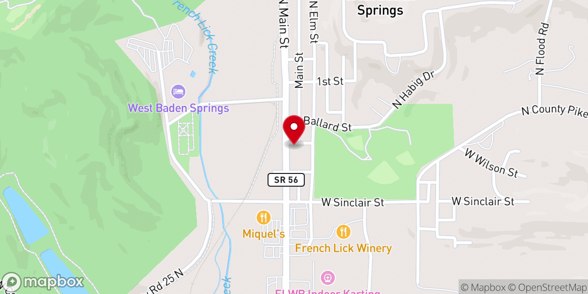 Map showing location of West Baden First Baptist