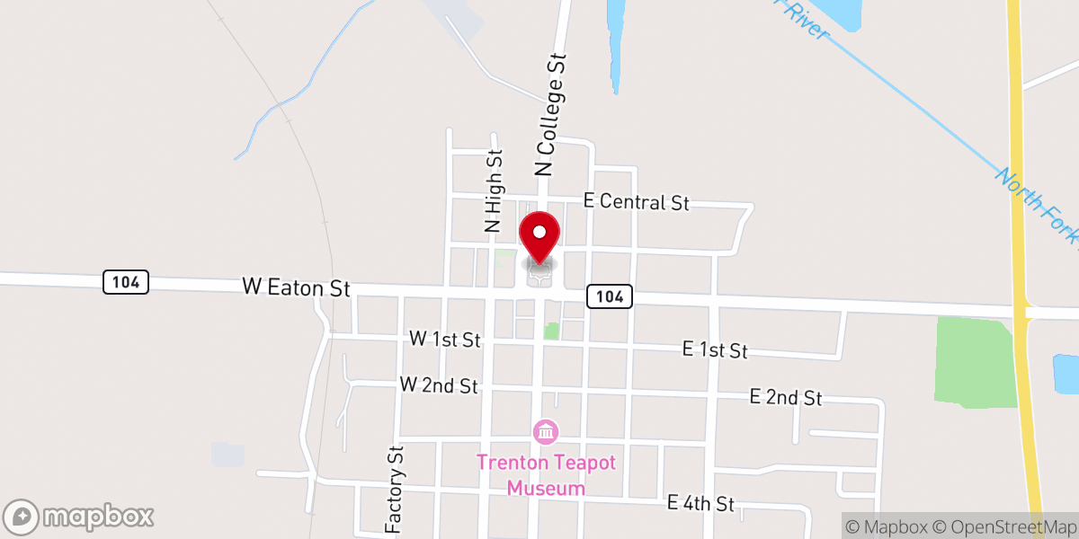 Map showing location of Gibson County Courthouse