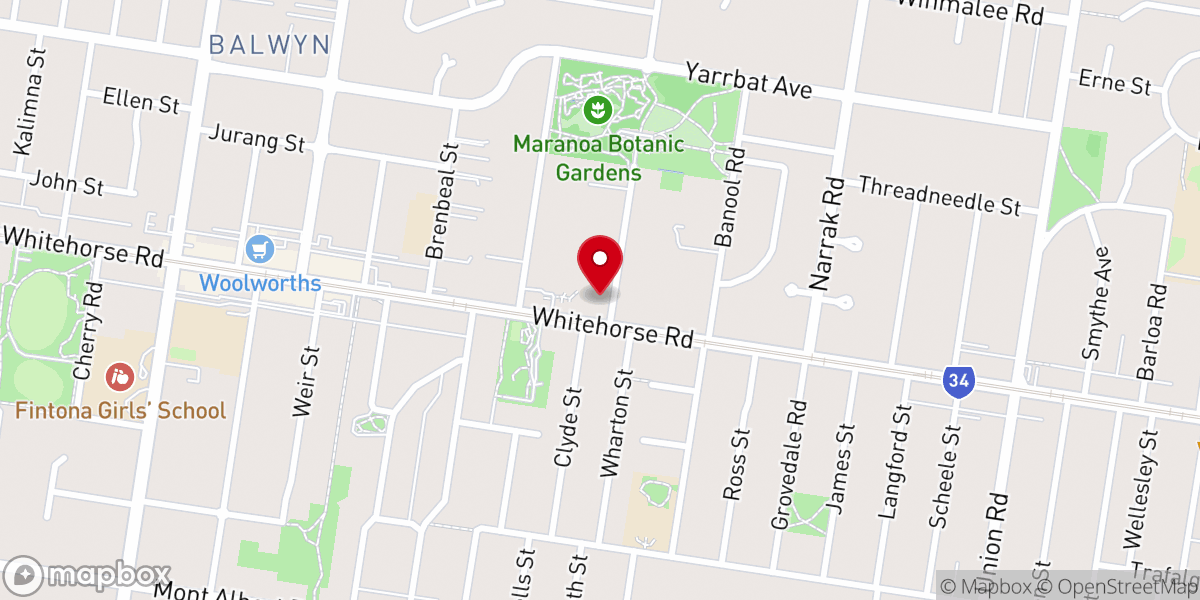 Map showing location of Balwyn Baptist Church