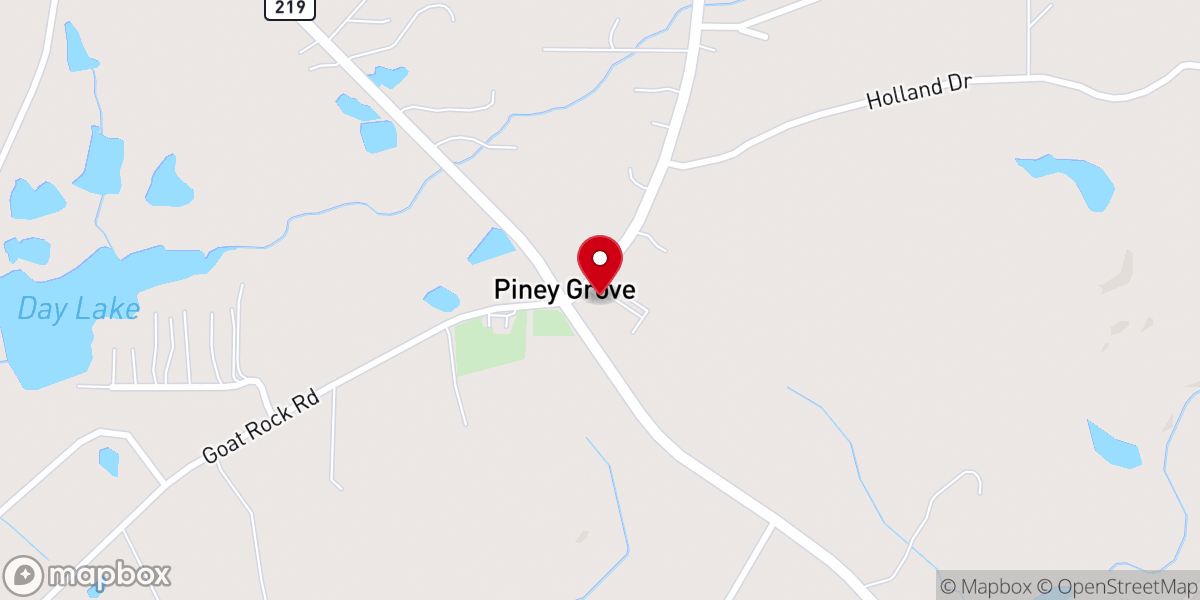 Map showing location of Piney Grove Baptist Church