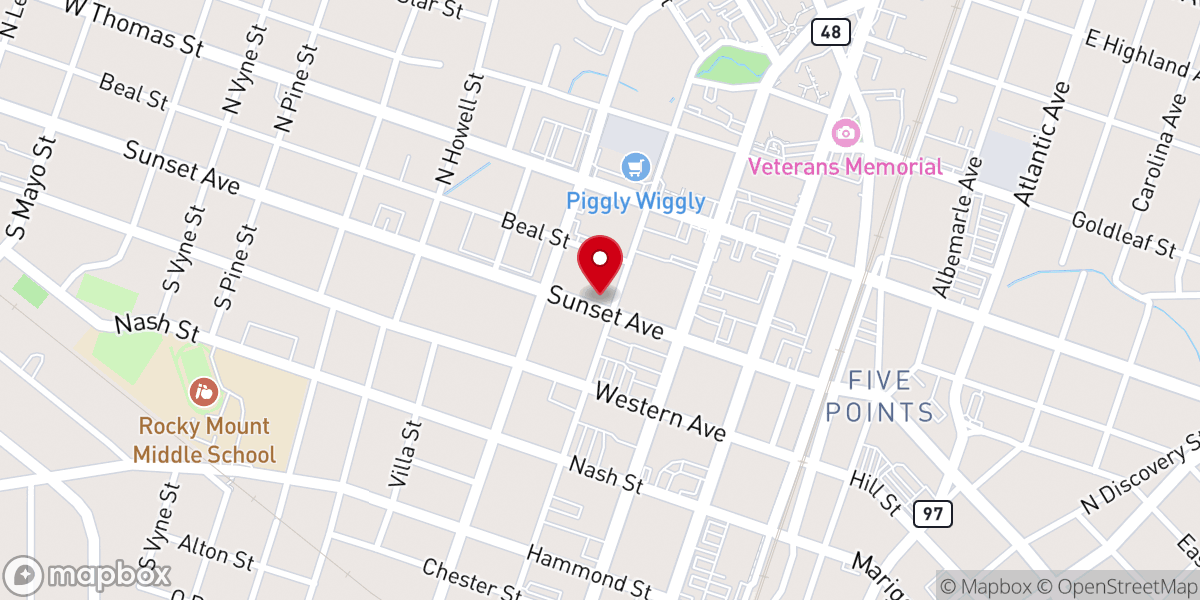 Map showing location of Fellowship Bible Church Rocky Mount