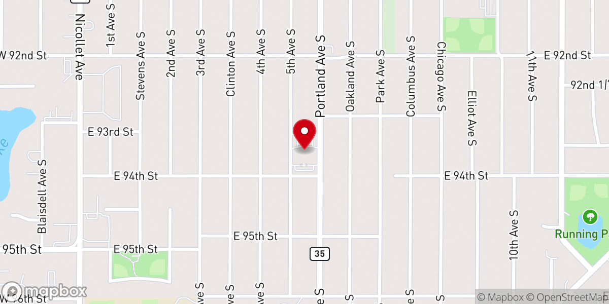 Map showing location of Bloomington Lutheran Church