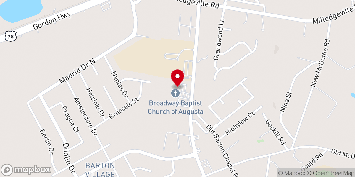 Map showing location of Broadway Baptist Church