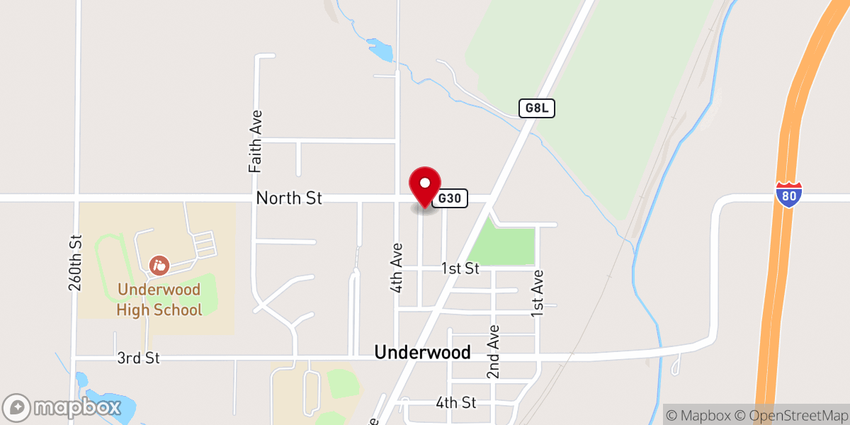 Map showing location of Underwood Lutheran Church