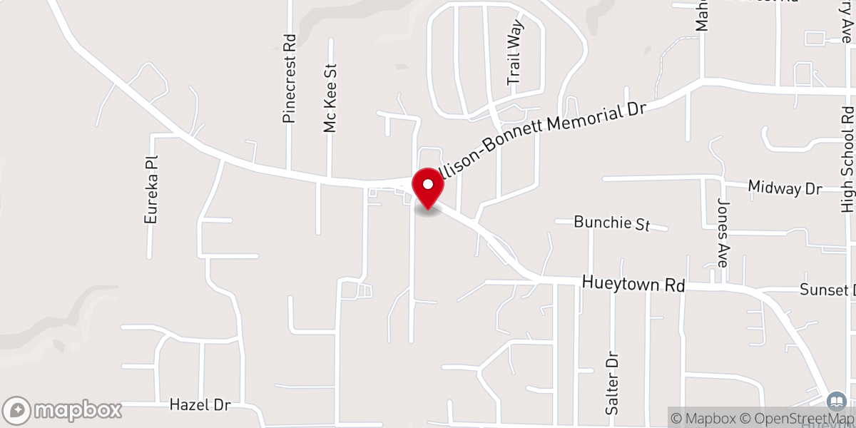 Map showing location of Hueytown Church of God