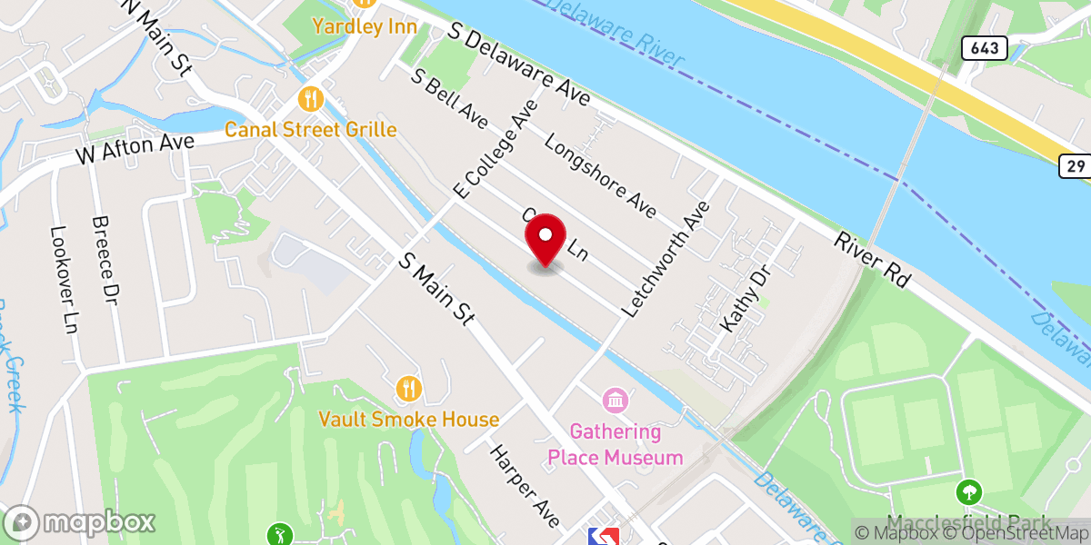 Map showing location of Community Baptist Church of Yardley Pennsylvania