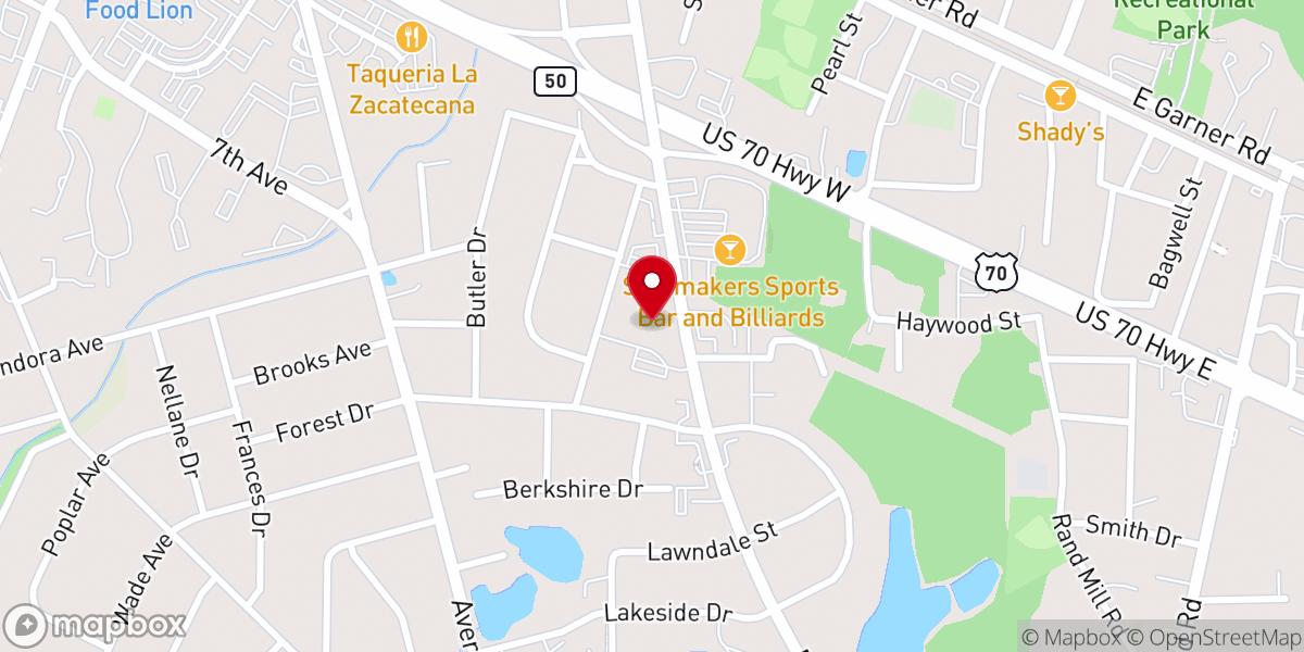 Map showing location of First Baptist Church of Garner