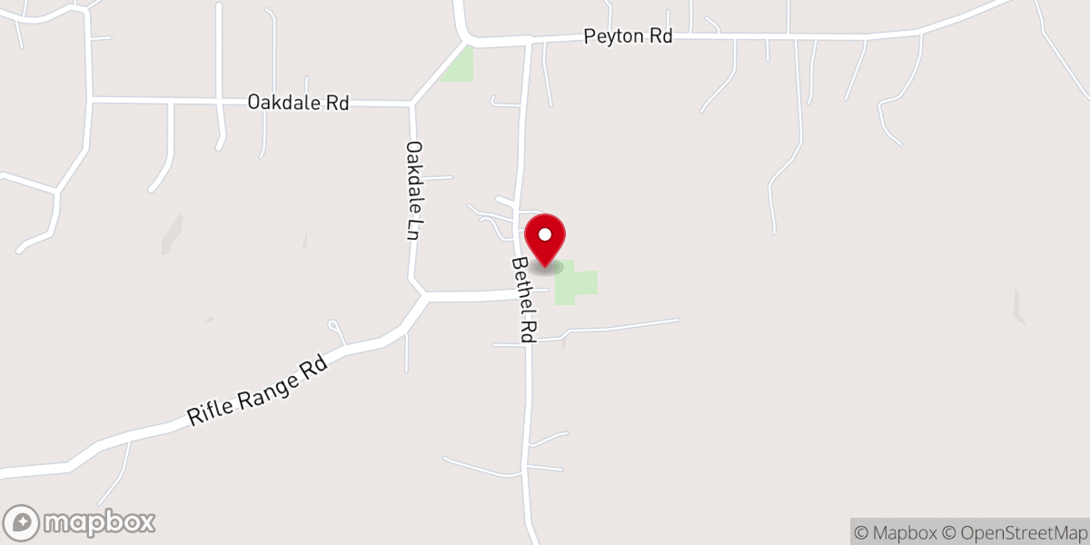 Map showing location of Bethel Baptist Church