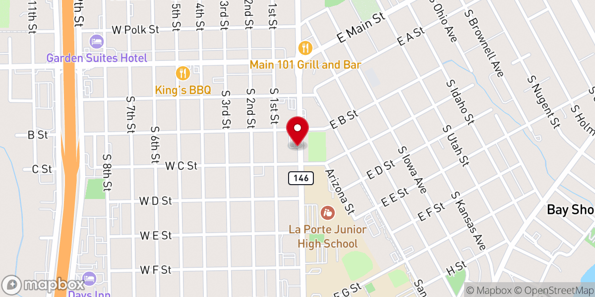Map showing location of First Baptist Church of Laporte