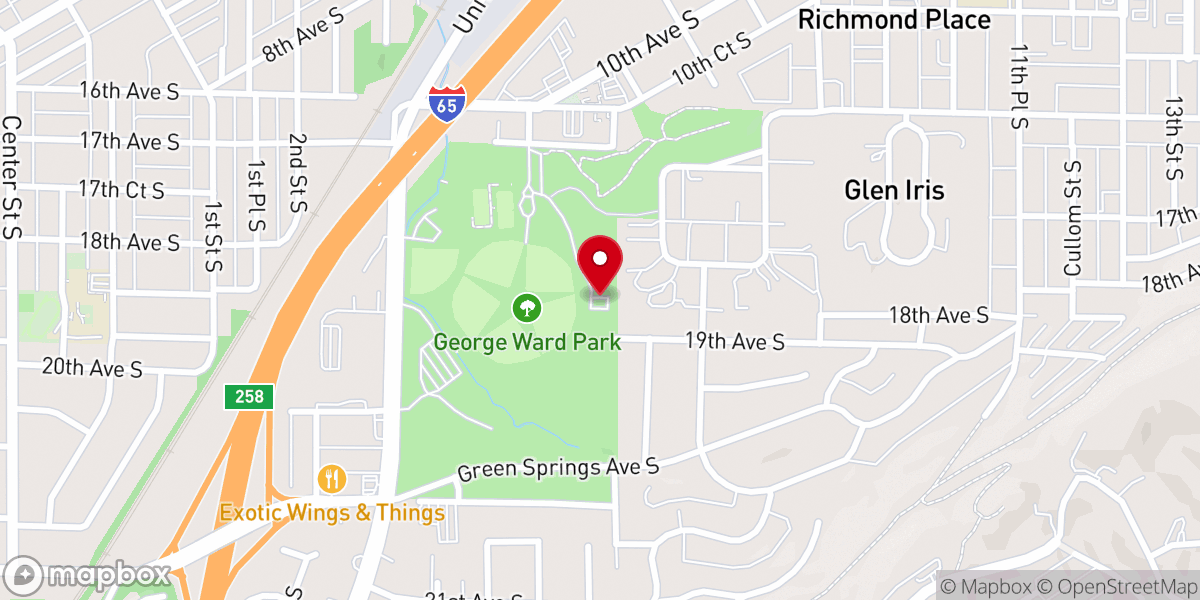 Map showing location of George Ward Park Disc Golf Parking Lot