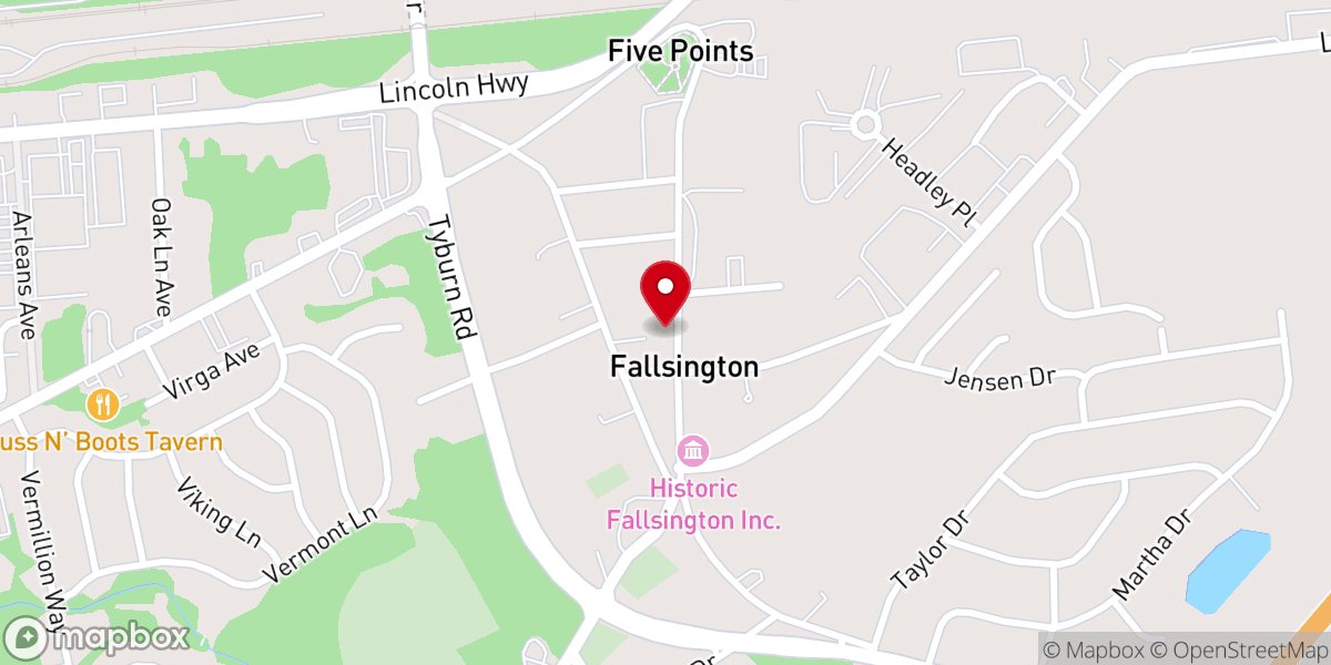 Map showing location of Fallsington Methodist Church