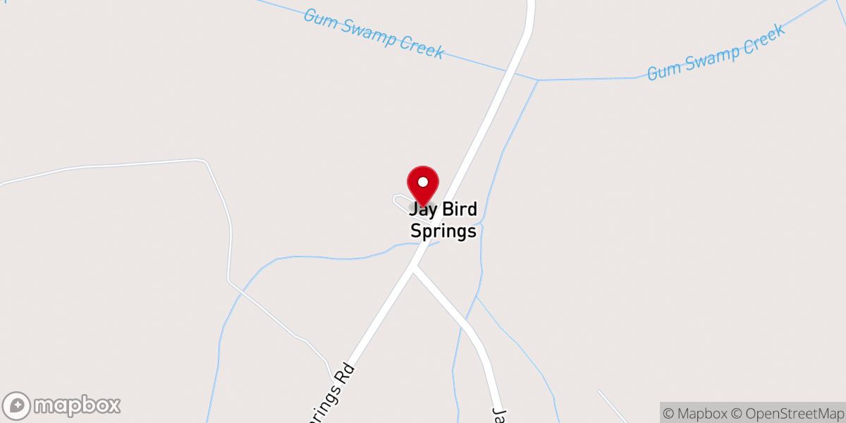 Map showing location of Jaybird Springs Church