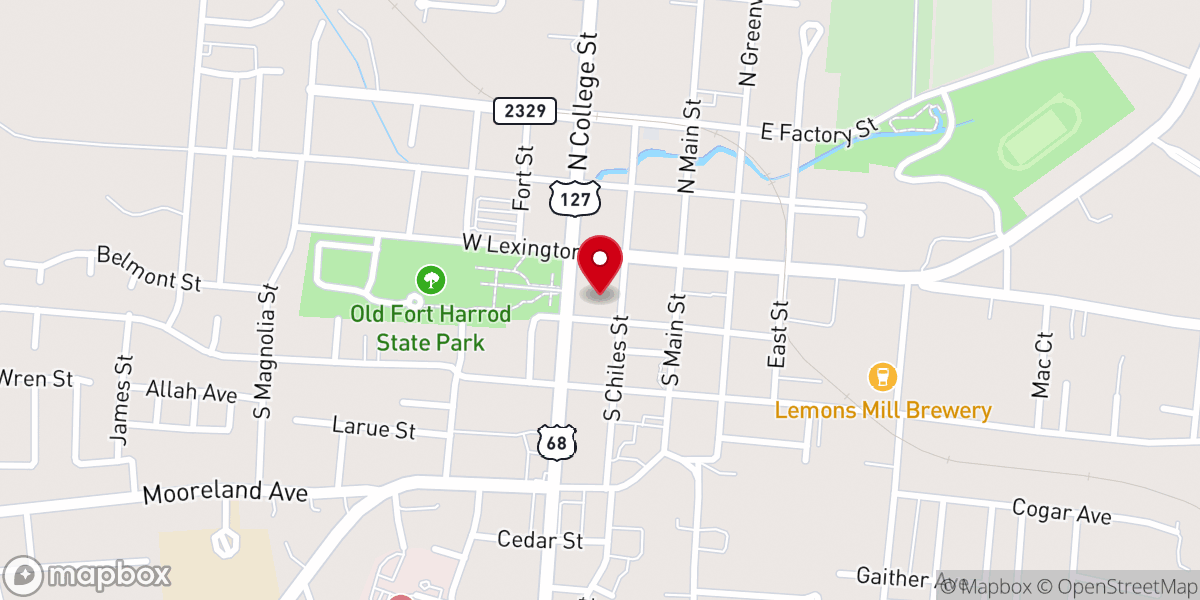 Map showing location of Harrodsburg United Methodist