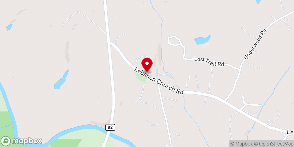 Map showing location of Lebanon Church