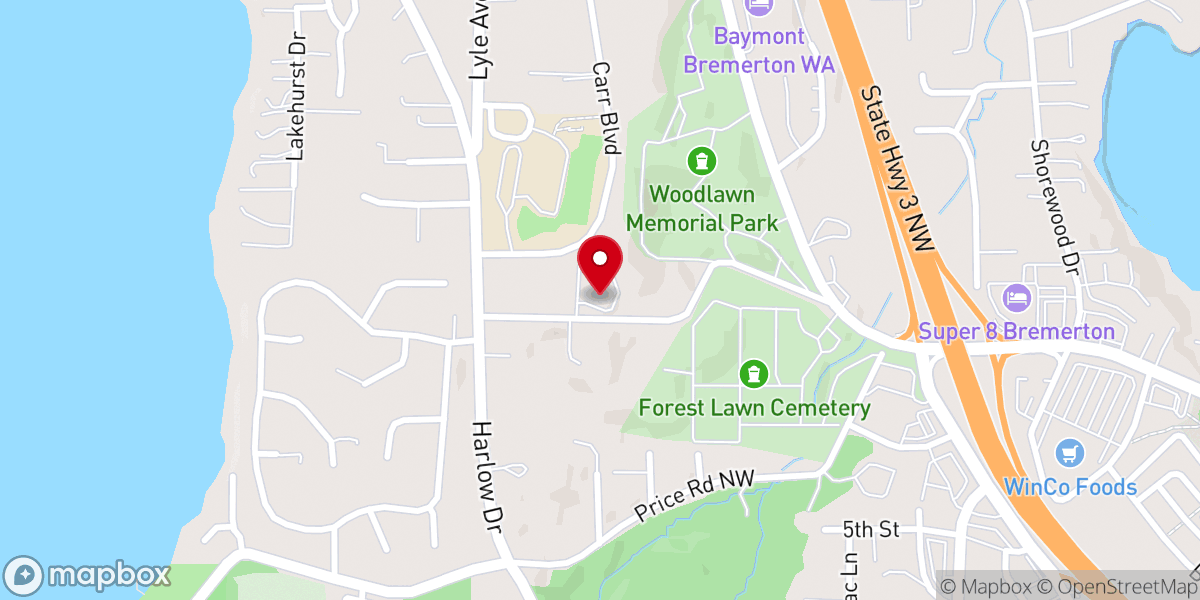 Map showing location of Kitsap Lake Baptist Church