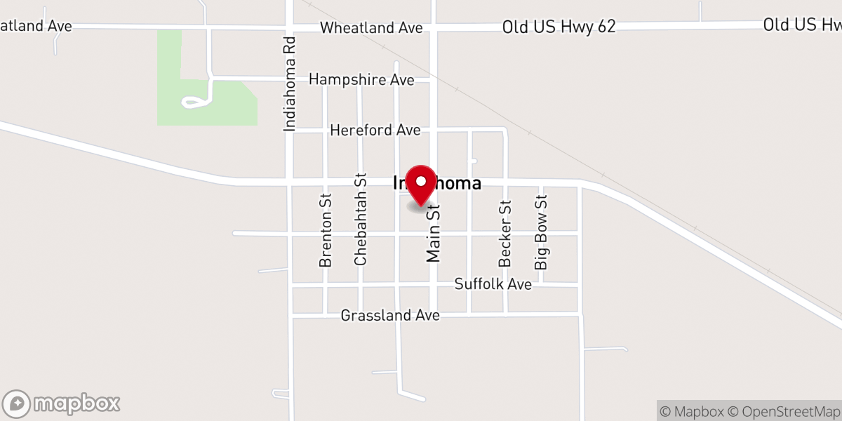 Map showing location of The First Baptist Church of Indiahoma