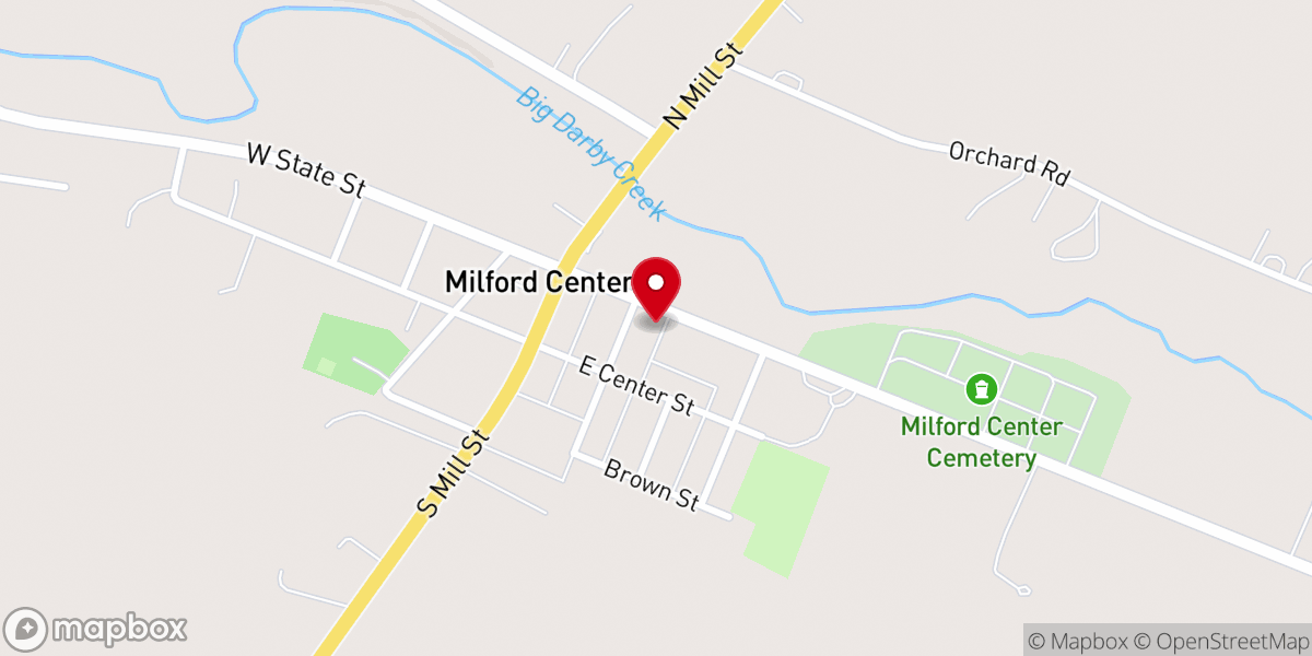 Map showing location of Milford Center United Methodist