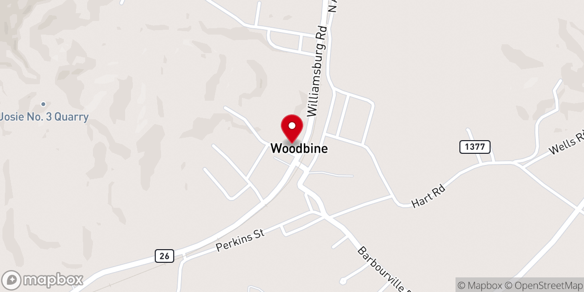 Map showing location of Woodbine Christian Church