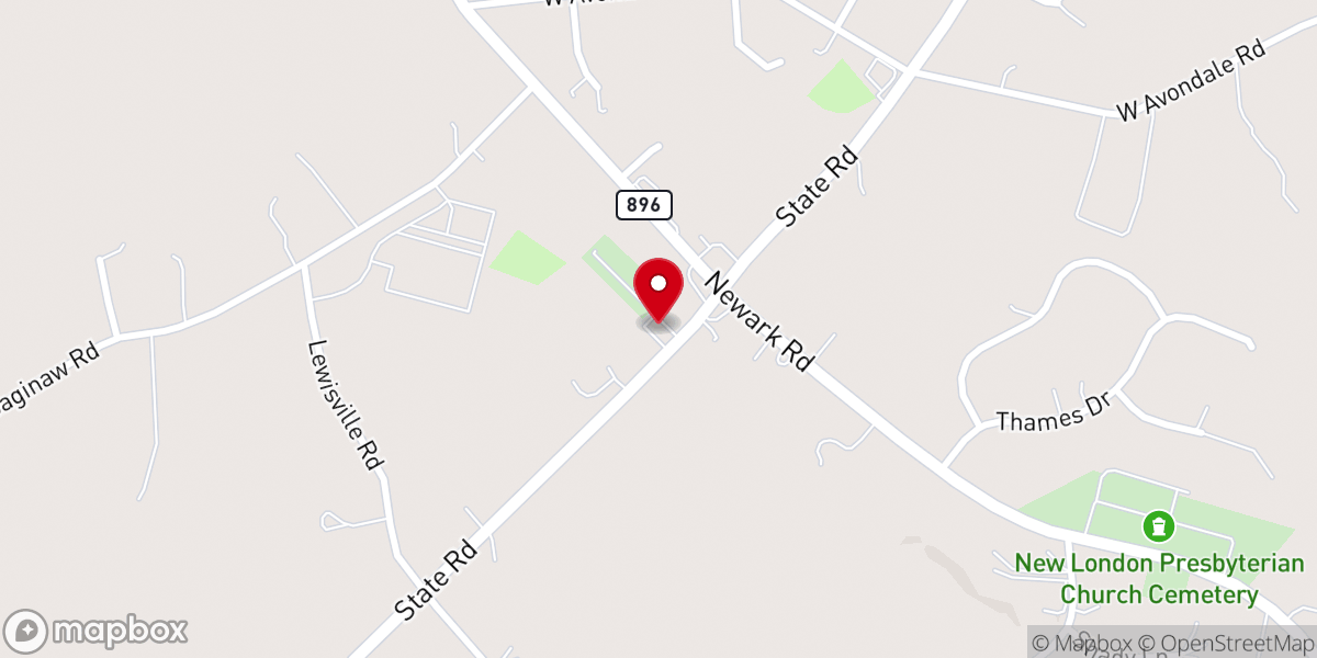 Map showing location of New London United Methodist Church