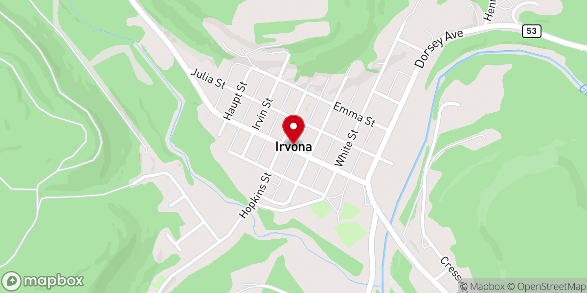 Map showing location of Irvona